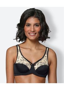 w&auml;schepur sheego Gro&szlig;e Gr&ouml;&szlig;en Entlastungs-BH mit B&uuml;gel mit Bl&uuml;tenstickerei, schwarz-elfenbein, Gr&ouml;&szlig;e 105C - Damen