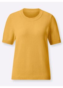 sheego Gro&szlig;e Gr&ouml;&szlig;en Kurzarmpullover mit Rippabschl&uuml;ssen, maisgelb, Gr&ouml;&szlig;e 52 - Damen