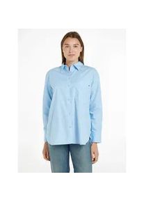 Hemdbluse Tommy Hilfiger "SOLID COTTON EASY FIT SHIRT" Gr. 46, blau (vessel blau) Damen Blusen mit Brusttasche