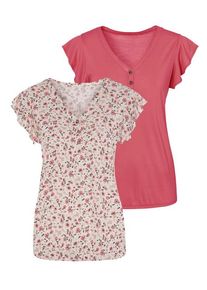 Vivance Kurzarmshirt 'mit Flügelärmelchen' mehrfarbig Gr. 32/34 für Damen. V-Ausschnitt und Print. Bequem. Nachhaltig.