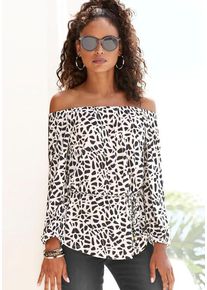 Lascana Carmenshirt mehrfarbig Gr. 32/34 für Damen. Carmenausschnitt und Allover-Druck. Figurumspielend. Nachhaltig.
