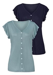 Vivance Blusenshirt 'mit Zierknopfleiste' mehrfarbig Gr. 32/34 für Damen. V-Ausschnitt und Zierknöpfe. Figurumspielend. Nachhaltig.