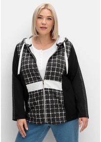 Große Größen Sweatjacke mit Kapuze, im Mustermix Gr. 54 schwarz von sheego für Damen