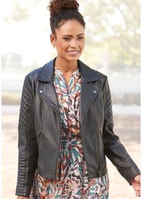Lascana Lederimitatjacke schwarz Gr. 34 für Damen. Mit Ziersteppungen. Figurbetont
