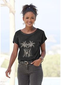 Vivance T-Shirt 'mit modischem Frontdruck' grau Gr. 32/34 für Damen. Rundhals und Print. Gerade. Nachhaltig.