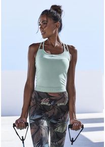 active by Lascana LASCANA ACTIVE Crop-Top grün Gr. XS (32/34) für Damen. Rundhals und Logodruck. Figurbetont. Nachhaltig.