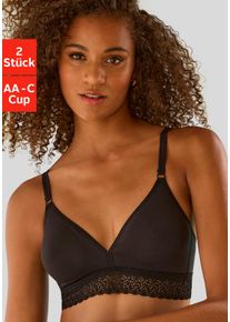 Petite Fleur Damen Bralette-BH, Gr. 75, schwarz, Jersey, Spitze, Obermaterial: 82% Baumwolle, 10% Elasthan, 8% Polyamid, feminin, BHs, ohne Bügel im