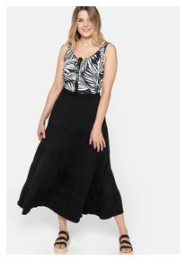 sheego Damen Volantrock "Große Größen", schwarz, casual, Gr. 48, unifarben, Obermaterial: 95% Viskose, 5% Elasthan, Röcke, in Maxilänge mit stufigen