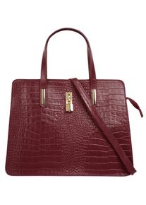 CLUTY Damen Henkeltasche, rot, Leder, Reptilienprägung, Taschen, echt Leder, Made in Italy
