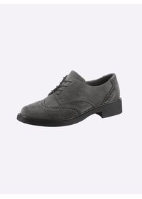 Heine Damen Schnürschuh, Gr. 37, grau, Leder, Veloursleder, Veloursleder, modisch, Schuhe