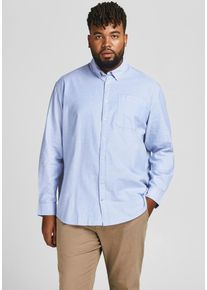 Jack & Jones PlusSize Herren Langarmhemd "OXFORD SHIRT", blau, modisch, Gr. XXXL, JACK & JONES PLUSSIZE, unifarben, Web, Obermaterial: 100% Baumwolle, Hemden