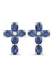 VIRA JEWELS Damen Paar Ohrstecker "Silber 925 rhodiniert Kreuz-Motiv mit echten Saphir-Steinen", ONE-SIZE, 2,0 ct, Silber 925 (Sterlingsilber), weiß,