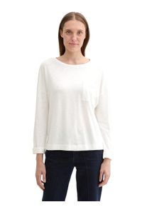 Tom Tailor Damen Langarmshirt, weiß, casual, Gr. L, unifarben, Jersey, Obermaterial: 100% Baumwolle, Shirts, mit Brusttasche