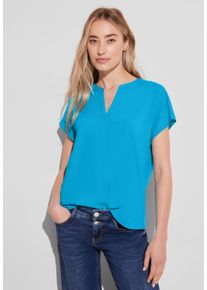 Street One Damen Kurzarmbluse, blau, casual, Gr. 34, unifarben, Stoff, 100% Viskose, Blusen, aus softer Viskose