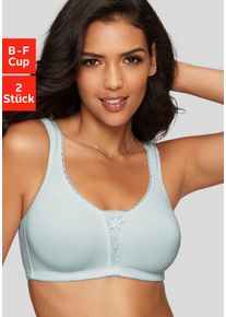 Petite Fleur Damen Soft-BH, Gr. 85, blau, Jersey, Spitze, Obermaterial: 90% Baumwolle, 5% Elasthan, 5% Polyamid, klassisch, BHs, ohne Bügel mit