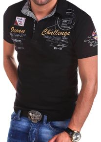 behype Herren Poloshirt "CHALLENGE", schwarz, casual, Gr. M, bedruckt, bestickt, 100% Baumwolle, Shirts, mit sportiven Prints & Stickerei