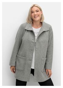sheego Damen Langjacke "Große Größen", grau, casual, Gr. 48, unifarben, Obermaterial: 100% Polyester;Futter: 100% Polyester, Jacken, in Woll-Optik,