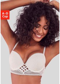 Lascana Damen Push-up-BH, Gr. 70, beige, Spitze, Obermaterial: 90% Polyamid, 10% Elasthan, modisch, BHs, mit entzückender Flechtoptik, sexy Dessous