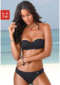 s.Oliver Damen Bügel-Bandeau-Bikini, schwarz, Gr. 32, unifarben, Recycling-Polyamid, Bikini-Sets, mit Raffung