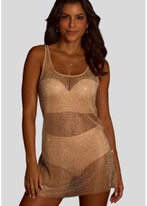 JETTE Damen Negligé, Gr. 36, gold, Netz, Obermaterial: 90% Polyamid, 10% Elasthan, sexy, Kleider, mit bunt glitzerndem Straß, sexy Dessous, Reizwäsche