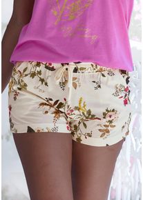 Lascana Damen Pyjamashorts, Gr. 32, beige, Single Jersey, Obermaterial: 50% Baumwolle, 50% Viskose, geblümt, Basic, Hosen, mit Druck