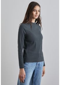 Street One Damen Langarmshirt, grün, casual, Gr. 46, unifarben, Web, 95% Baumwolle, 5% Elasthan, Shirts, aus Baumwolle mit Stretchante