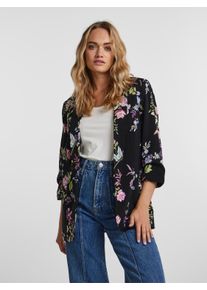 Pieces Damen Blusenblazer "PCBOSELLA 3/4 PRINTED BLAZER NOOS", schwarz, modisch, Gr. XS, bedruckt, Web, Obermaterial: 98% Polyester, 2% Elasthan,