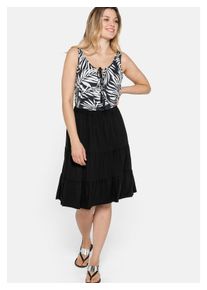sheego Damen Volantrock "Große Größen", schwarz, feminin, Gr. 52, unifarben, Obermaterial: 95% Viskose, 5% Elasthan, Röcke, mit Gummibund und