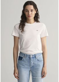 Gant Damen T-Shirt "REG SHIELD KA T-SHIRT", weiß, casual, Gr. M, unifarben, Jersey, Obermaterial: 100% Baumwolle, Shirts, mit einer kleinen