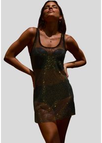 JETTE Damen Negligé, Gr. 40, schwarz, Netz, Obermaterial: 90% Polyamid, 10% Elasthan, sexy, Kleider, mit bunt glitzerndem Straß, sexy Dessous,