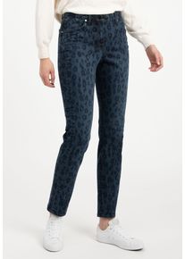 Recover Pants Damen 5-Pocket-Jeans "Anabel", blau, casual, Gr. 40, animal-print, 86% Baumwolle;12% Polyester;2% Elasthan, Jeans, mit ausgefallenem