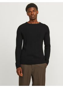 Jack & Jones JACK & JONES Herren Rundhalspullover "JJPANNEL KNIT CREW NECK AW24", schwarz, modisch, Gr. M, unifarben, Strick, Obermaterial: 58% Polyacryl, 42%