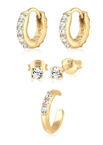 Elli Damen Ohrring-Set "Kristallen 3er Set 925 Silber", OneSize,mit Steinen, Silber 925 (Sterlingsilber), gold, Silber 925 (Sterlingsilber), Ohrringe