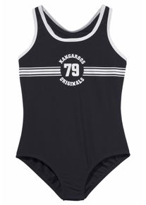 Kangaroos Kinder Badeanzug "Sporty", schwarz, Gr. 122, unifarben, kontrastfarbene Details, Polyamid, Badeanzüge, mit sportlichem Frontdruck