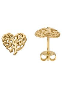 Jobo Damen Paar Ohrstecker "Herzförmiger Lebensbaum", Gelbgold 375, gelb, Gelbgold 375, Ohrringe, 375 Gold 8 mm