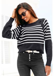 Vivance Damen Streifenpullover, schwarz-weiß, casual, Gr. 36, gestreift, Strick, Obermaterial: 100% Baumwolle, Pullover, mit Zierknöpfen,
