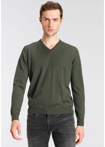 OLYMP Herren V-Ausschnitt-Pullover "OLYMP Strick Casual", grün, casual, Gr. M, Obermaterial: 100% Schurwolle, Pullover, klassischer Strickpullover
