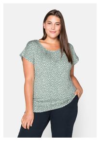 sheego Damen T-Shirt "Große Größen", grün, feminin, Gr. 40, gemustert, Obermaterial: 95% Viskose, 5% Elasthan, Shirts, mit Alloverdruck und gelegten