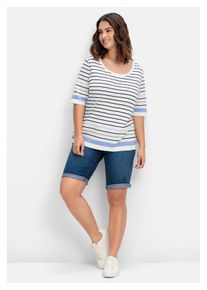 sheego Damen Bermudas "Große Größen", blau, casual, Gr. 54, unifarben, Obermaterial: 81% Baumwolle, 17% Polyester, 2% Elasthan, Hosen, aus