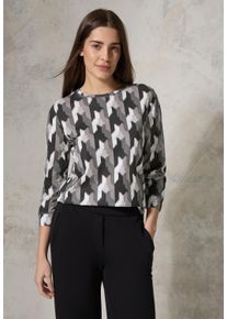 Cecil Damen Rundhalsshirt, schwarz, casual, Gr. L, gemustert, Web, Stoff, 50% Baumwolle, 50% Modal, Shirts, mit Rundhalsausschnitt