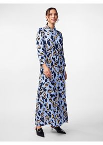Y.A.S Damen Hemdblusenkleid "YASSAVANNA LONG SHIRT DRESS", blau, modisch, Gr. XXL, gemustert, Web, Obermaterial: 100% Viskose, Kleider, mit 3/4 Ärmel