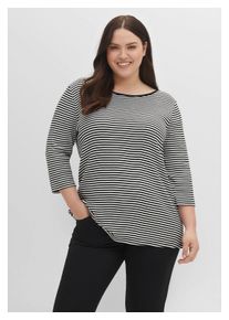 sheego Damen 3/4-Arm-Shirt "Große Größen", schwarz, casual, Gr. 48, gestreift, Obermaterial: 100% Baumwolle, Shirts, aus Rippware mit garngefärbten