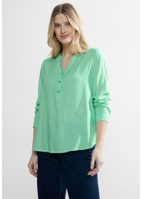 Cecil Damen Langarmbluse, grün, casual, Gr. XL, gestreift, Stoff, 100% Viskose, Blusen, mit geschlitztem Rundhalsausschnitt