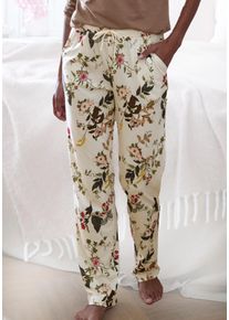 Lascana Damen Pyjamahose, Gr. 32, beige, Single Jersey, Obermaterial: 50% Baumwolle, 50% Viskose, geblümt, Basic, Hosen, mit Druck
