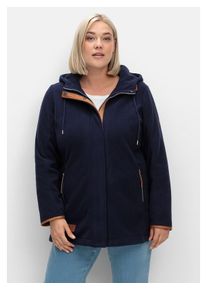 sheego Damen Fleecejacke "Große Größen", blau, casual, Gr. 42, unifarben, Obermaterial: 100% Polyester, Jacken, mit Kontrastdetails und Kapuze