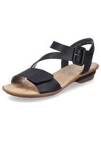 Rieker Damen Sandalette, Gr. 40, schwarz, Lederimitat, unifarben, elegant, Schuhe, Sommerschuh, Sandale, Keilabsatz, mit Klett