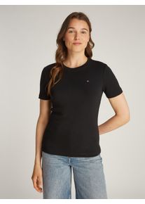 Tommy Hilfiger Damen T-Shirt "SLIM CODY C-NK SS", schwarz, casual, Gr. M, unifarben, Jersey, Obermaterial: 100% Baumwolle, Shirts, mit Logostickerei