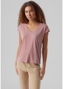 Véro Moda VERO MODA Damen V-Shirt "VMFILLI SS V-NECK TEE GA NOOS", rosa, modisch, Gr. L, unifarben, Jersey, Obermaterial: 70% Modal (TENCEL), 30% Polyester,