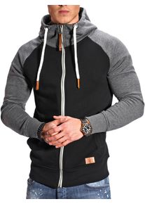 behype Herren Sweatjacke "RAGLAN", schwarz, Gr. XXL, unifarben, 70% Baumwolle, 30% Polyester, Sweatjacken, mit Raglan-Ärmeln