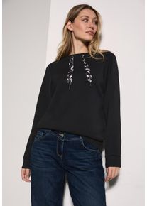Cecil Damen Sweatshirt, schwarz, casual, Gr. S, unifarben mit Farbeinsatz, Sweatware, Obermaterial: 49% Polyester, 43% Modal, 8% Elasthan,